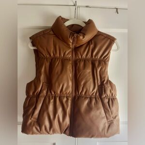Ci Sono Brown Faux Leather Puffer Vest